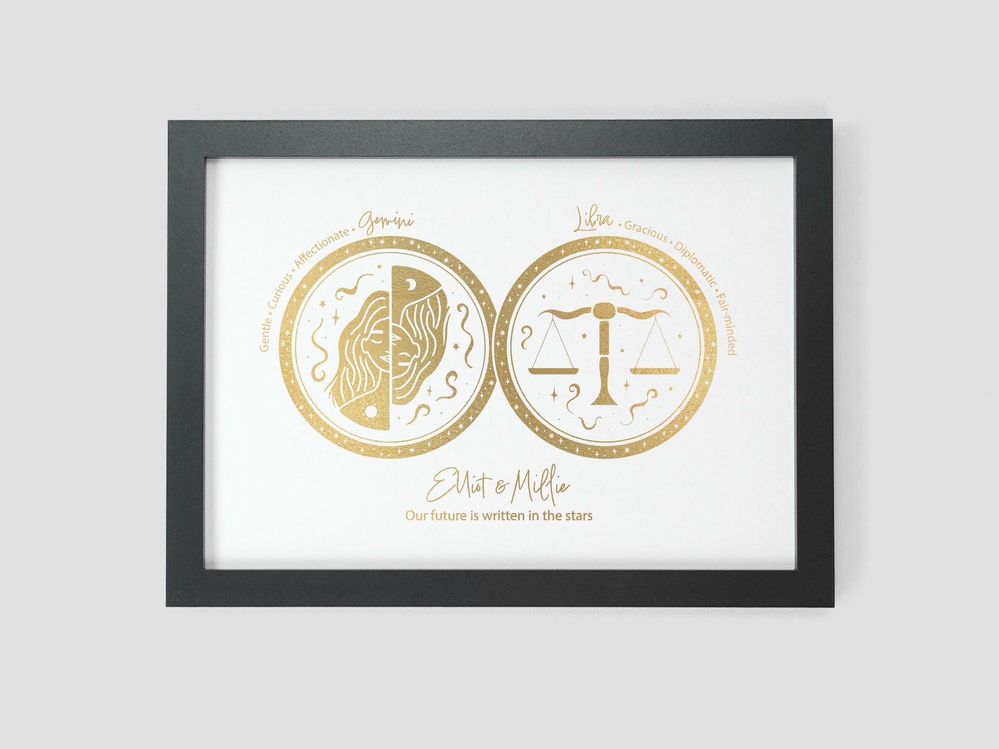 Couple star sign print with metallic finish