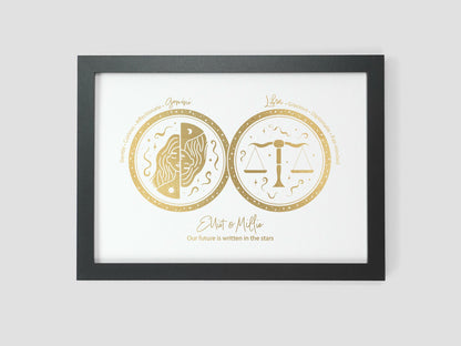 Couple star sign print with metallic finish