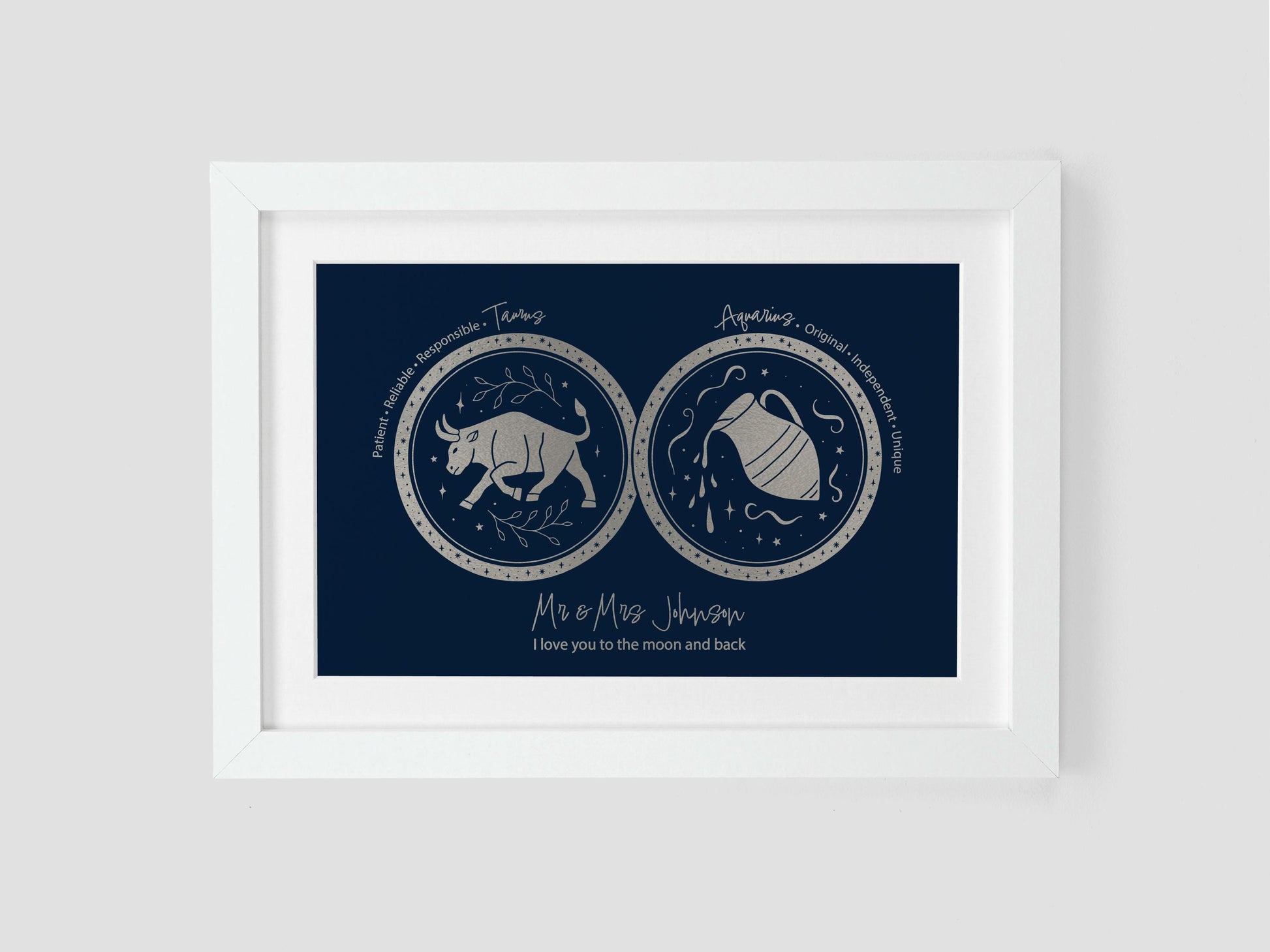 Couple star sign print with metallic finish