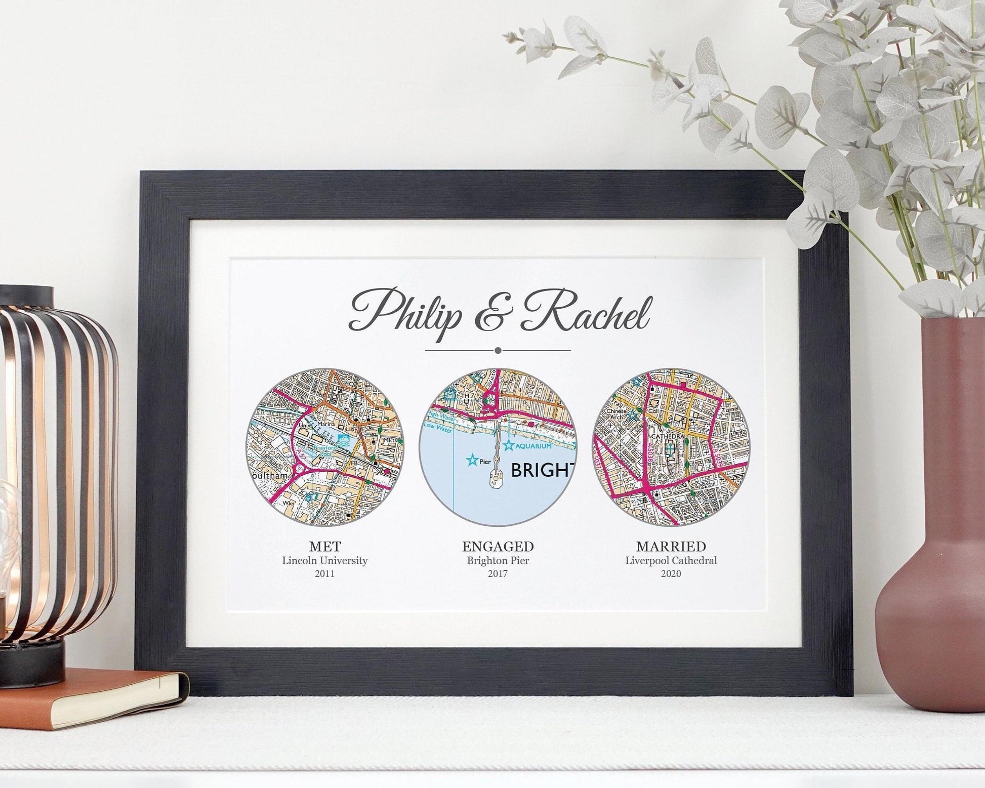 Met Engaged Married circle map print