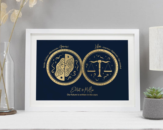 Couple star sign print with metallic finish