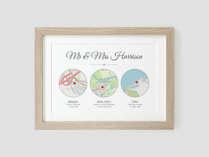 Met Engaged Married circle map print