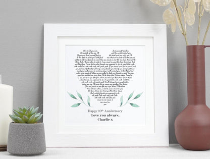 Personalised heart song lyrics gift