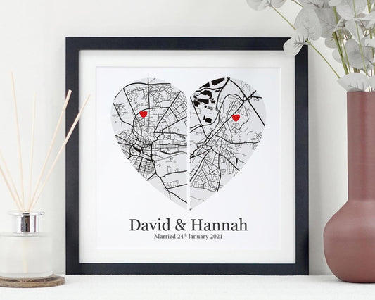 Black and White Couple Map Print *ANY LOCATION*
