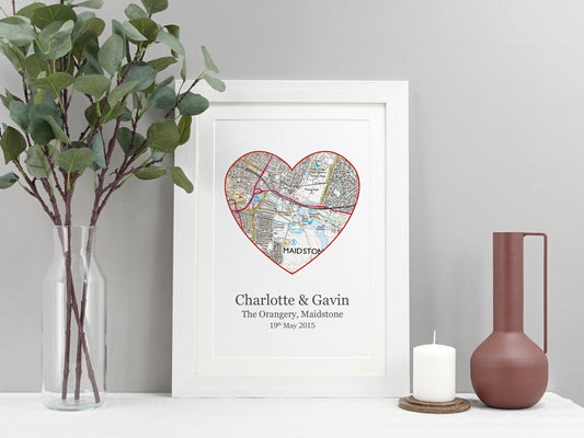 Wedding gift | Personalised map print of any location | Couples paper anniversary present | Engagement gift | Gift for her him VA032