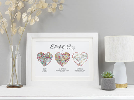 Personalised wedding present / Anniversary gift / Met engaged married maps *ANY LOCATION* Valentine&#39;s Day gift / 
Gift for her / Gift for him / Gift for wife / Gift for husband