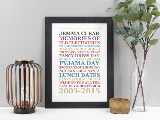 Personalised leaving present print poster | Memories of work job gift | Leaving work gift *CHOICE OF COLOUR* VA045