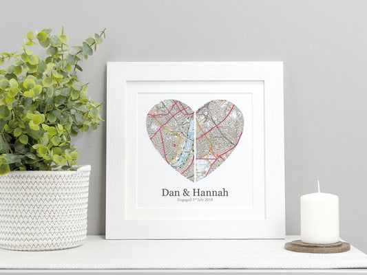 Gift for couple | Heart map print | Personalised gift | Wedding maps present | Couples gift for her | Anniversary gift for him VA005