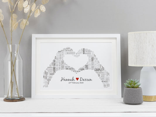 Personalised wedding day gift | Heart hands word art | Couples present | Anniversary Gift | Word cloud print VA010