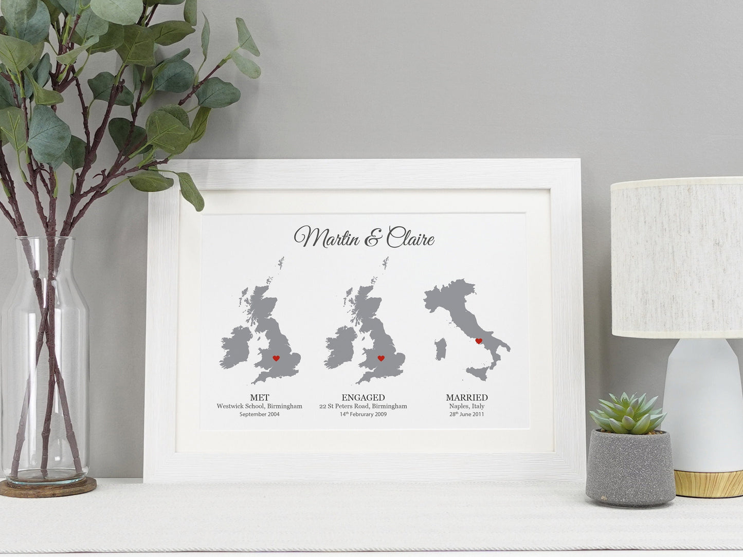 Personalised anniversary gift | Custom wedding gift | Met engaged married maps | Gift for couple, wife, husband | Paper anniversary VA031