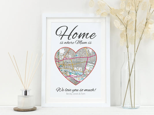 Map gift for Mum Aunt Nan | Home is where mum is | Grandparents gift | Birthday present for Mummy Aunt Nan Mom Grandma | Map Present VA124