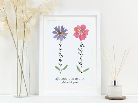 Sister gift | Sister flower print | Personalised gift for sister | Keepsake print | Birthday gift for sister **CHOICE OF 22 FLOWERS** VA092