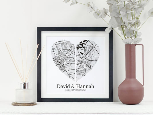 Black and White Couple Map Print *ANY LOCATION* | Paper Anniversary Gift | Our Places Map | Wedding Gift | Special Places Present VA149