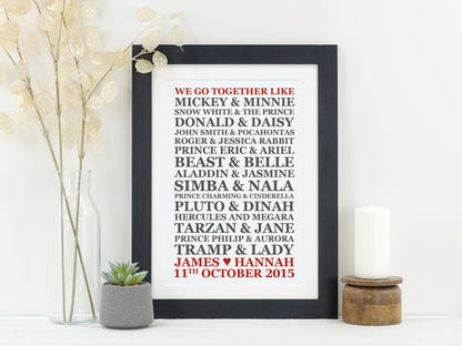 Disney Couples Gift | Personalised Disney Wedding Present | Disney Couples Gift | Paper Anniversary Gift | Disney Wedding Present VA108