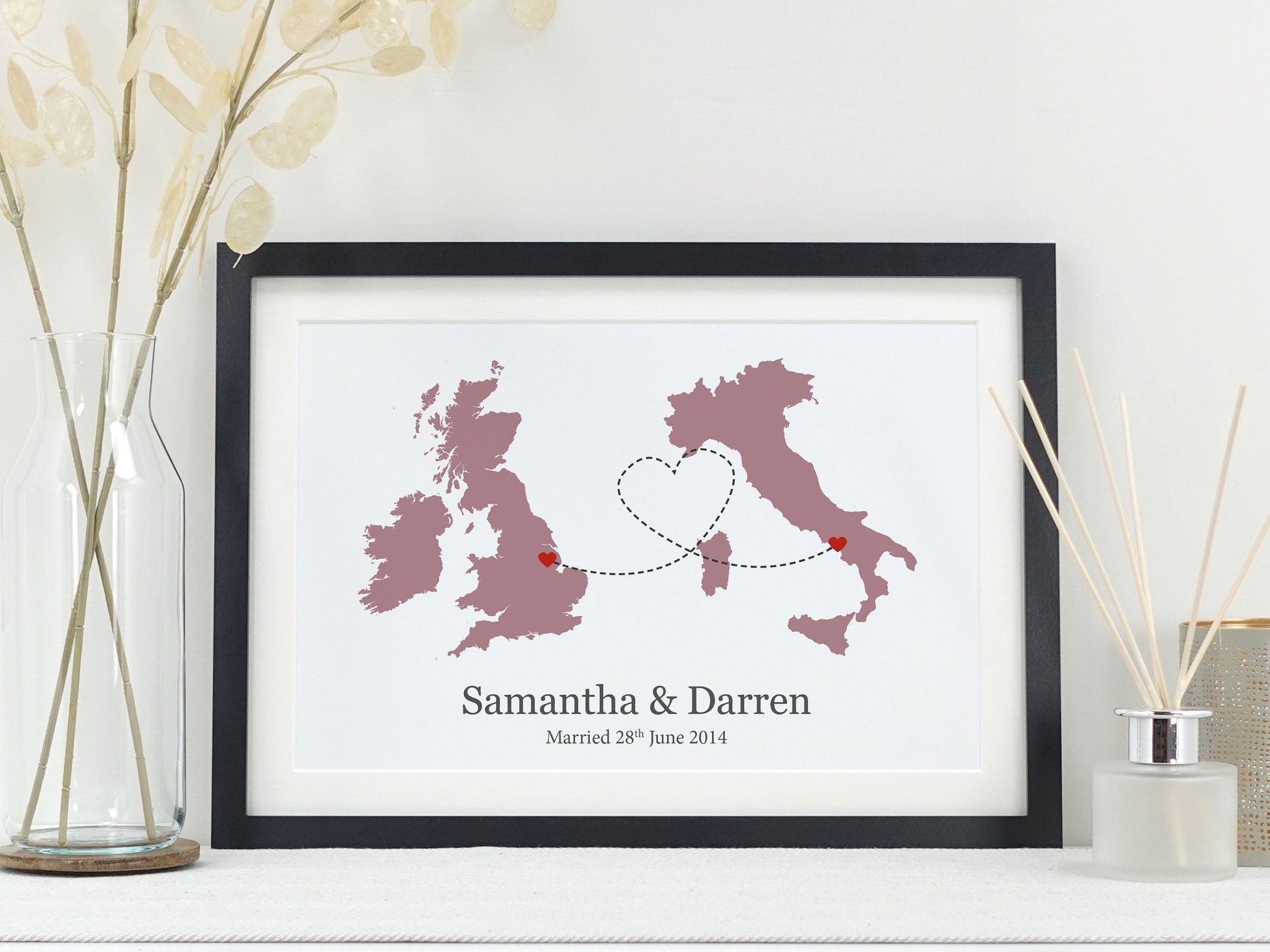 Leaving gift | Moving abroad present | Personalised map print | Gift for friend | Any two maps | Couples apart *CHOICE OF COLOUR* VA101