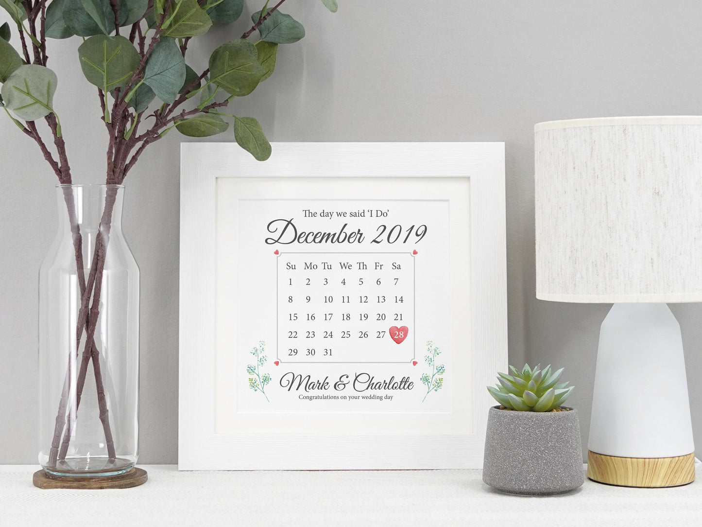 Wedding Present | Personalised Wedding Day Keepsake | Calendar Gift | Gift for Newly Weds | Paper Wedding Anniversary | Just Married VA105