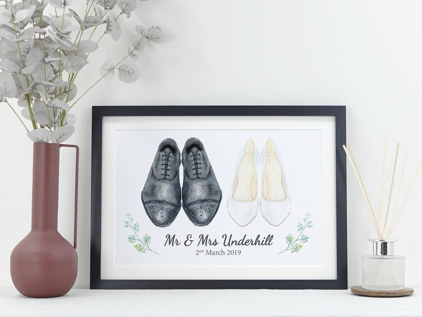 Wedding Gift | Personalised Wedding Present for Couple | Wedding Shoes Print VA128