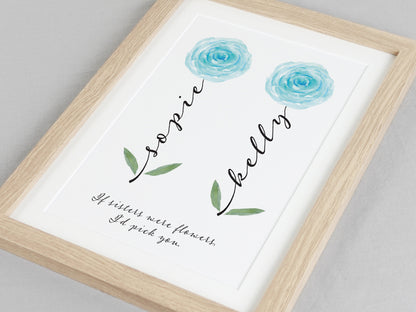 Sister gift | Sister flower print | Personalised gift for sister | Keepsake print | Birthday gift for sister **CHOICE OF 22 FLOWERS** VA092