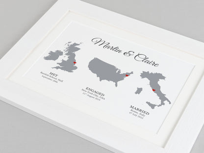 Personalised anniversary gift | Custom wedding gift | Met engaged married maps | Gift for couple, wife, husband | Paper anniversary VA031