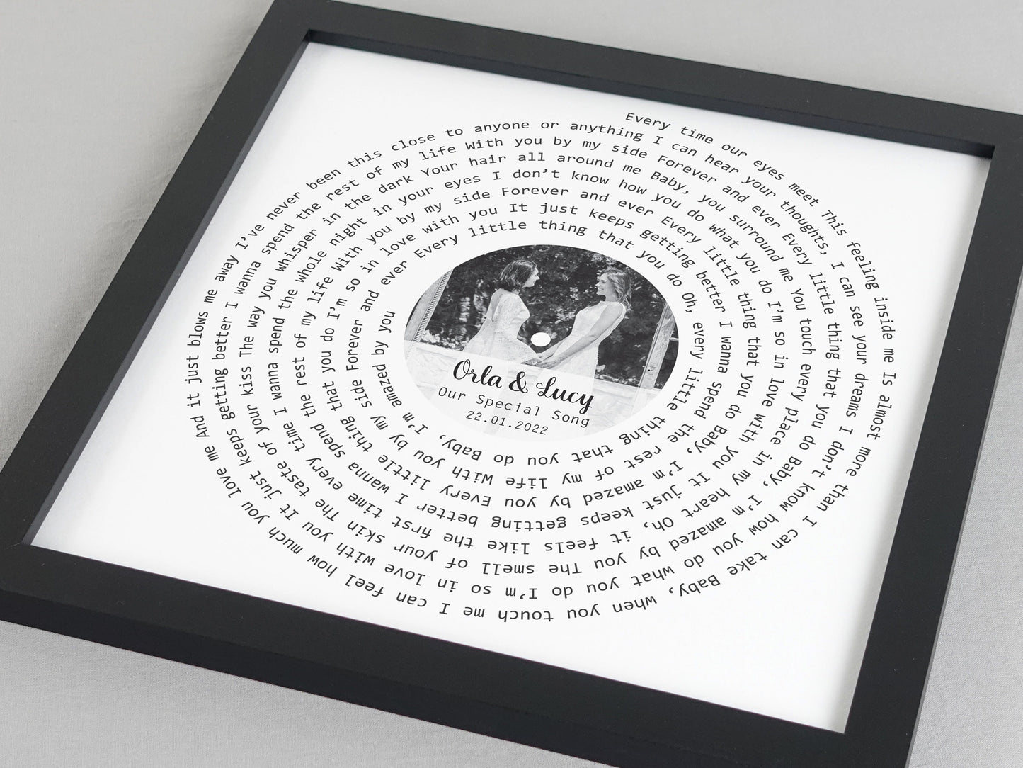 Custom song lyrics print | Personalised paper wedding anniversary gift | Present for couple | Our song custom vinyl photo print VA003