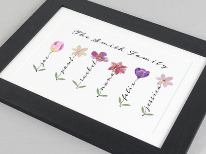 Personalised flower family name print | VA240