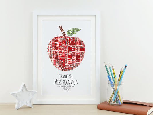 Thank you teacher gift | Personalised teacher, TA, nursery present | End of term gift | Teacher leaving gift | Best teacher apple VA036