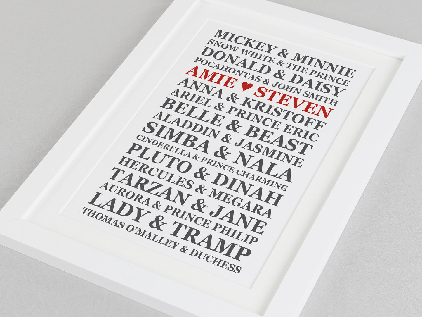 Personalised couples Disney wedding gift print | Disney paper anniversary gift | Gift for Disney lover | Disney couples gift VA034