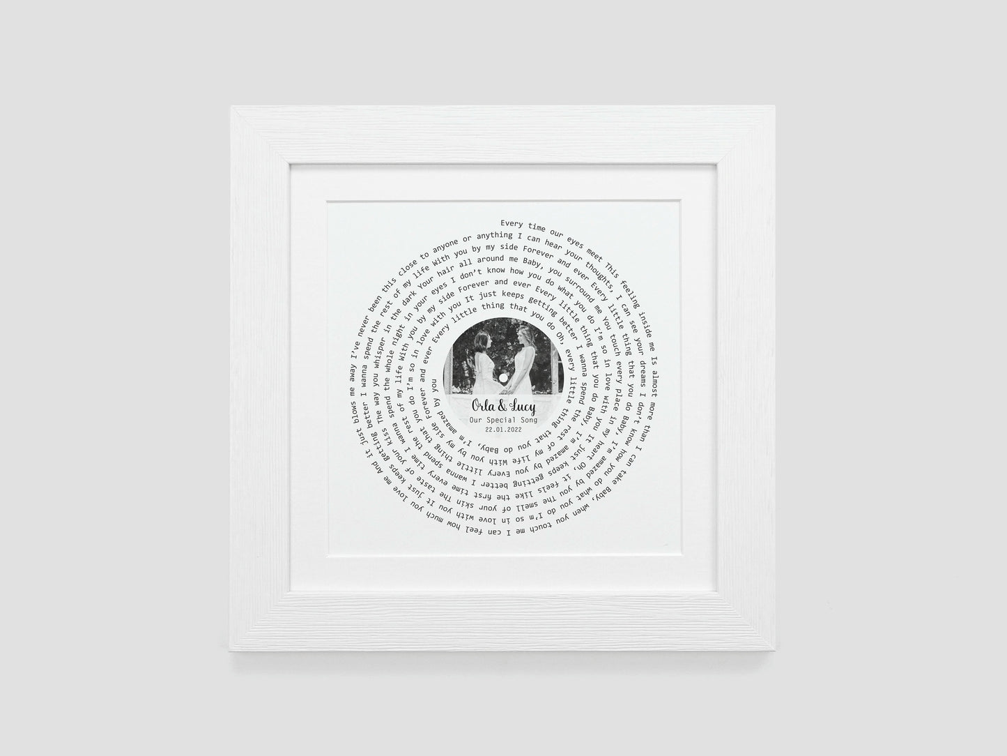 Custom song lyrics print | Personalised paper wedding anniversary gift | Present for couple | Our song custom vinyl photo print VA003