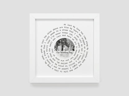 Custom song lyrics print | Personalised paper wedding anniversary gift | Present for couple | Our song custom vinyl photo print VA003