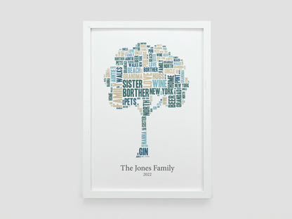 Family tree gift | Personalised family tree word cloud | Gift for family | Gift for mum | Gift for grandparents | Family name print VA006