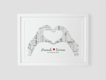 Personalised wedding day gift | Heart hands word art | Couples present | Anniversary Gift | Word cloud print VA010