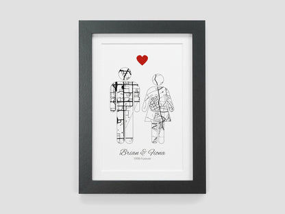 Personalised Couples Anniversary Map Gift | Wedding Print | Anniversary Present for her | Gift for Boyfriend Girlfriend Wife Husband VA067