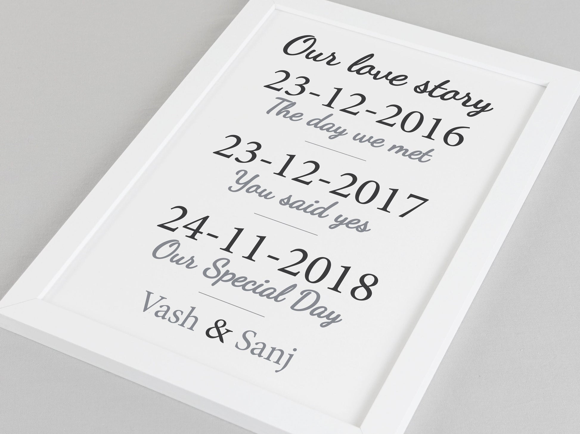 Our Love Story Personalised Print | Paper Wedding Anniversary Gift | Met Engaged Married Gift | Boyfriend Wife Girlfriend Husband Gift VA122