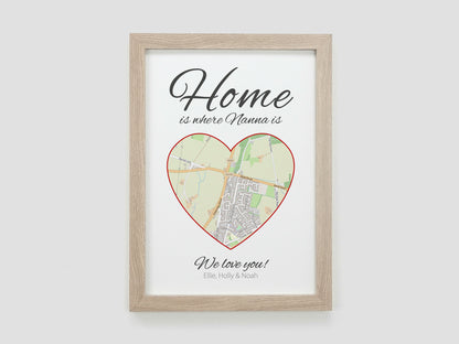 Map gift for Mum Aunt Nan | Home is where mum is | Grandparents gift | Birthday present for Mummy Aunt Nan Mom Grandma | Map Present VA124