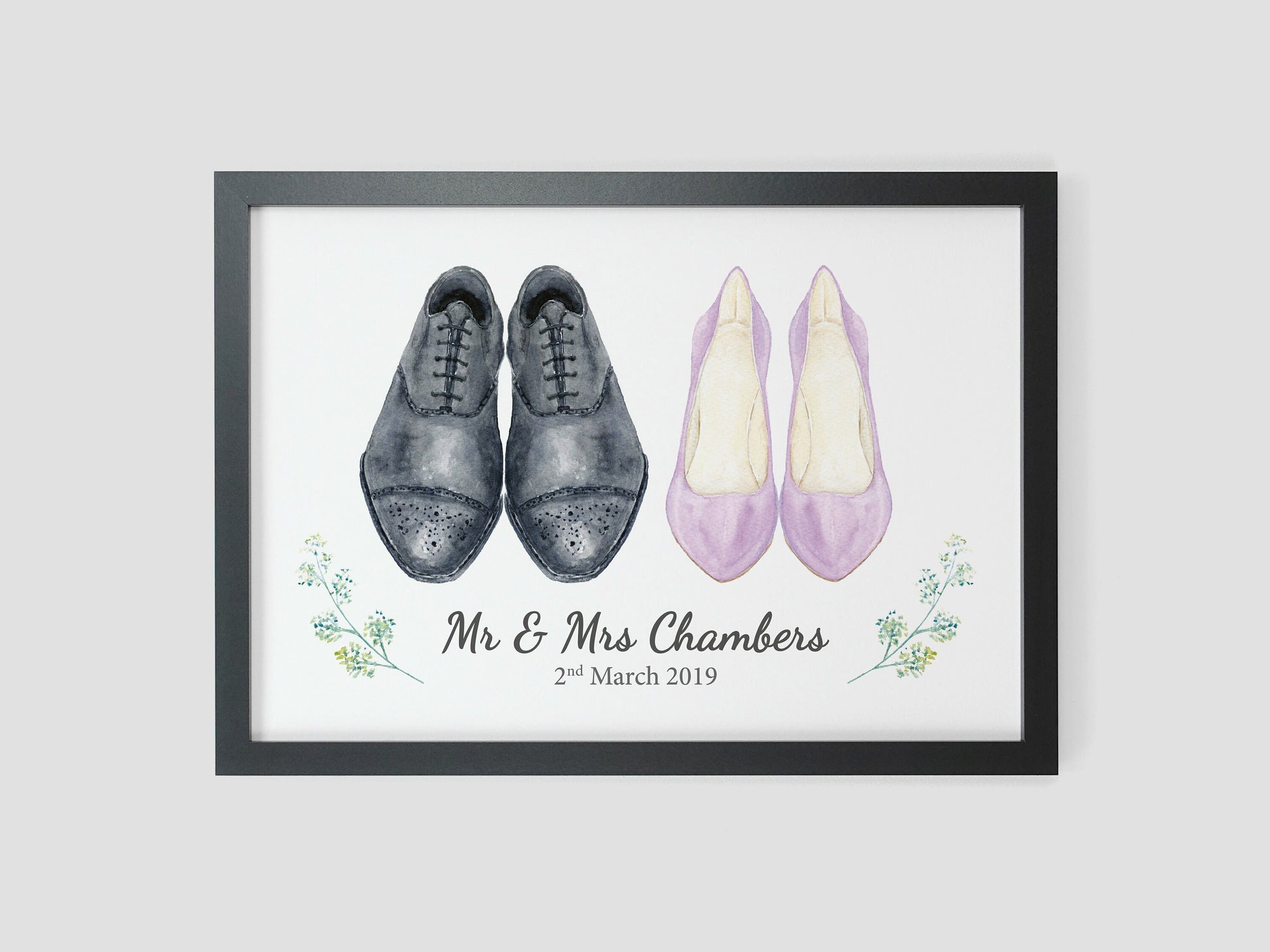 Wedding Gift | Personalised Wedding Present for Couple | Wedding Shoes Print VA128