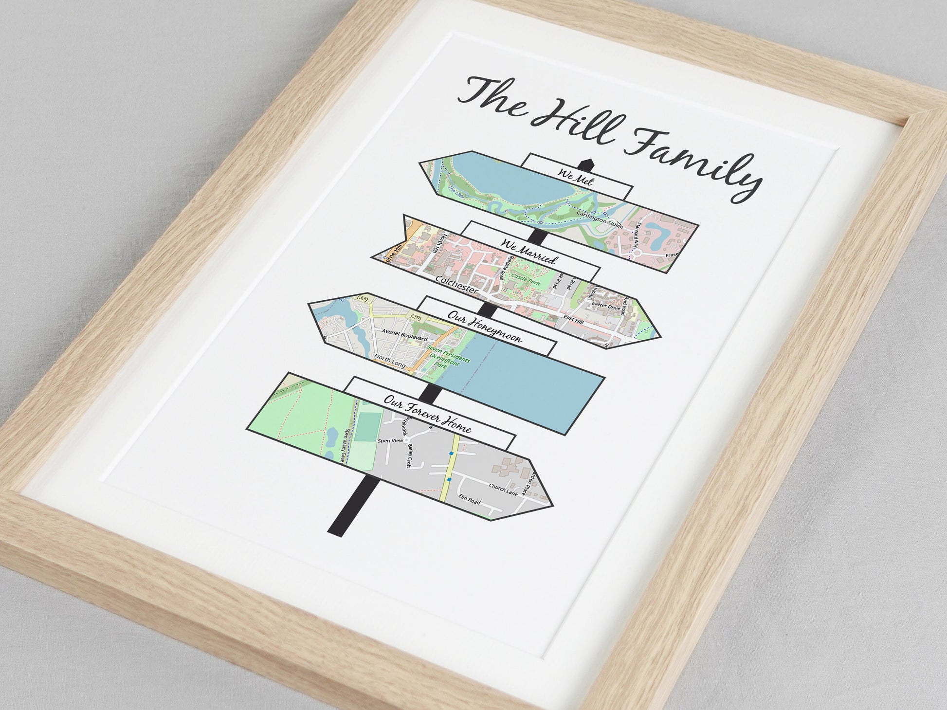 Personalised Signpost Map Gift | Wedding Anniversary Present | Met Engaged Married | Where We Met Map | Paper Anniversary Print VA161