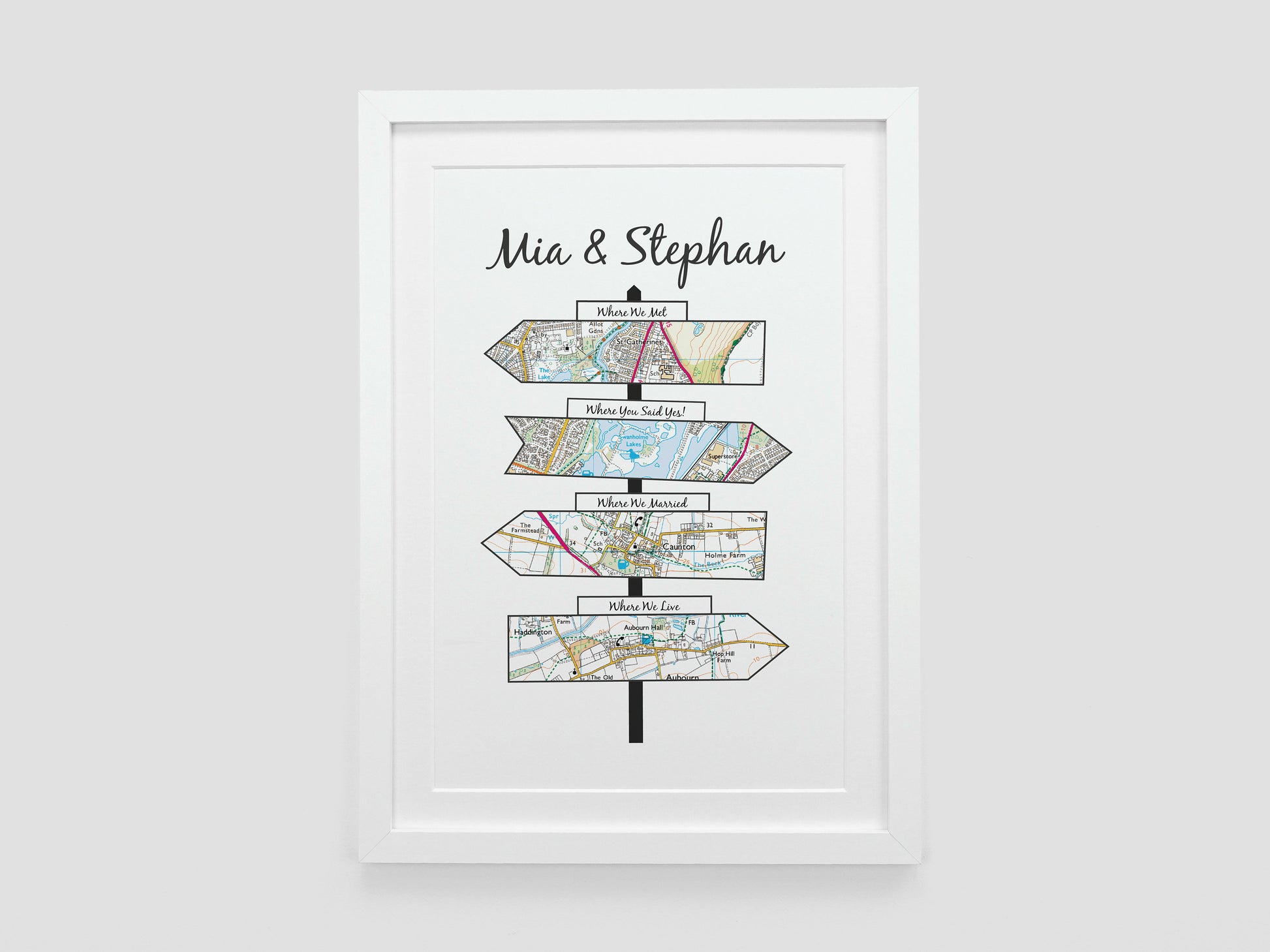 Personalised Signpost Map Gift | Wedding Anniversary Present | Met Engaged Married | Where We Met Map | Paper Anniversary Print VA161