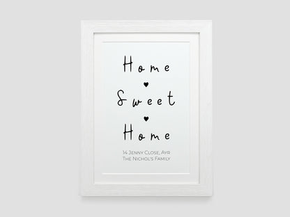 Home Sweet Home Print | Personalised New Home Gift | Moving House Present | Housewarming Gift Idea | Black and White Home Décor VA168