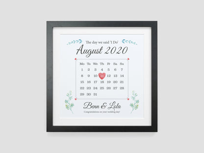 Wedding Present | Personalised Wedding Day Keepsake | Calendar Gift | Gift for Newly Weds | Paper Wedding Anniversary | Just Married VA105