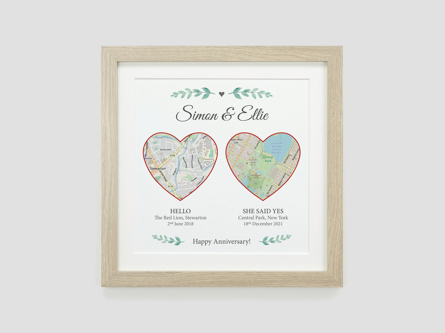 Special Place Map Gift | Paper Wedding Anniversary Poster Print | Gift for her | Map Present for Couples | Special Keepsake Gift VA119