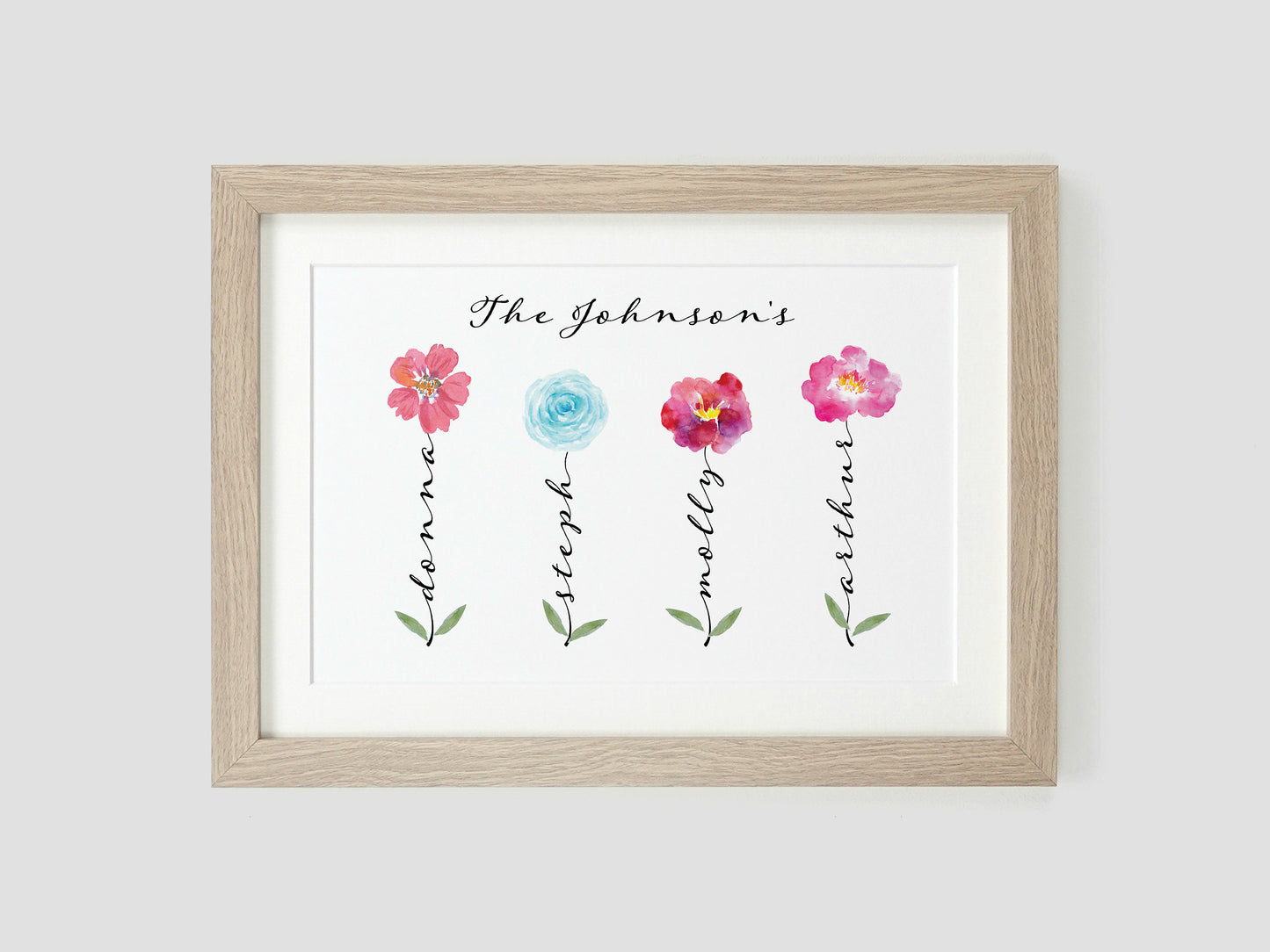 Personalised flower family name print | VA240