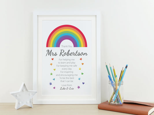 Thank You Teacher Rainbow Gift | Personalised End of Term Teacher Poem | TA School Nursery Print | Teacher Leaving Thank You Present VA154