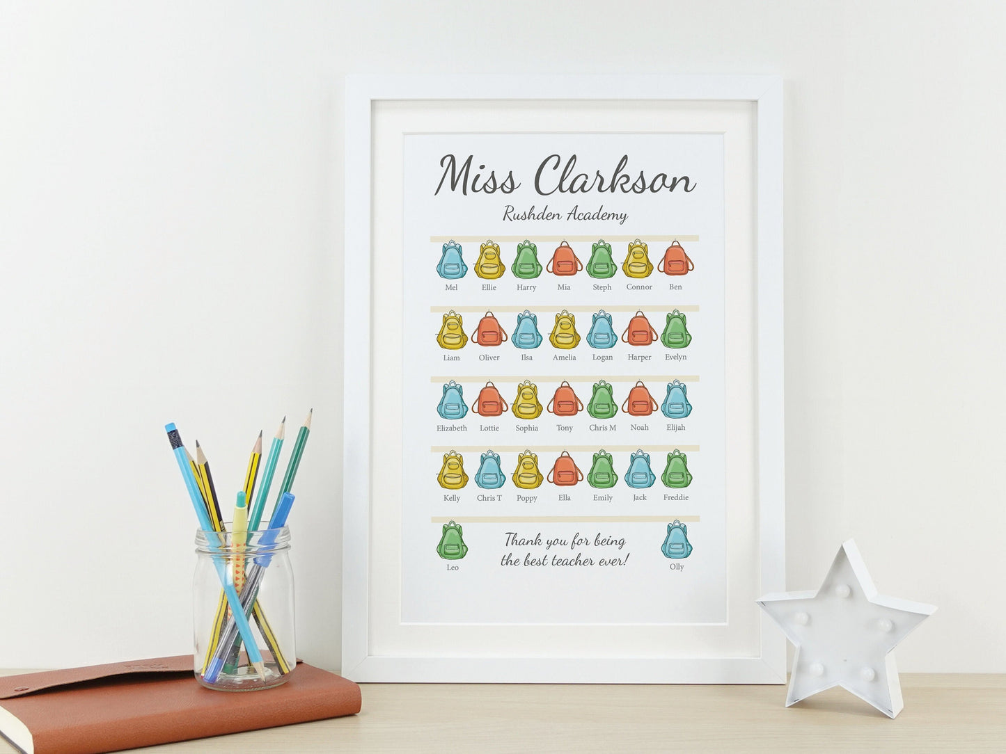 Class gift to Teacher | Personalised Class Names Backpack Print | Teaching Assistant Gift | End of term gift | Student Teacher Gift VA158