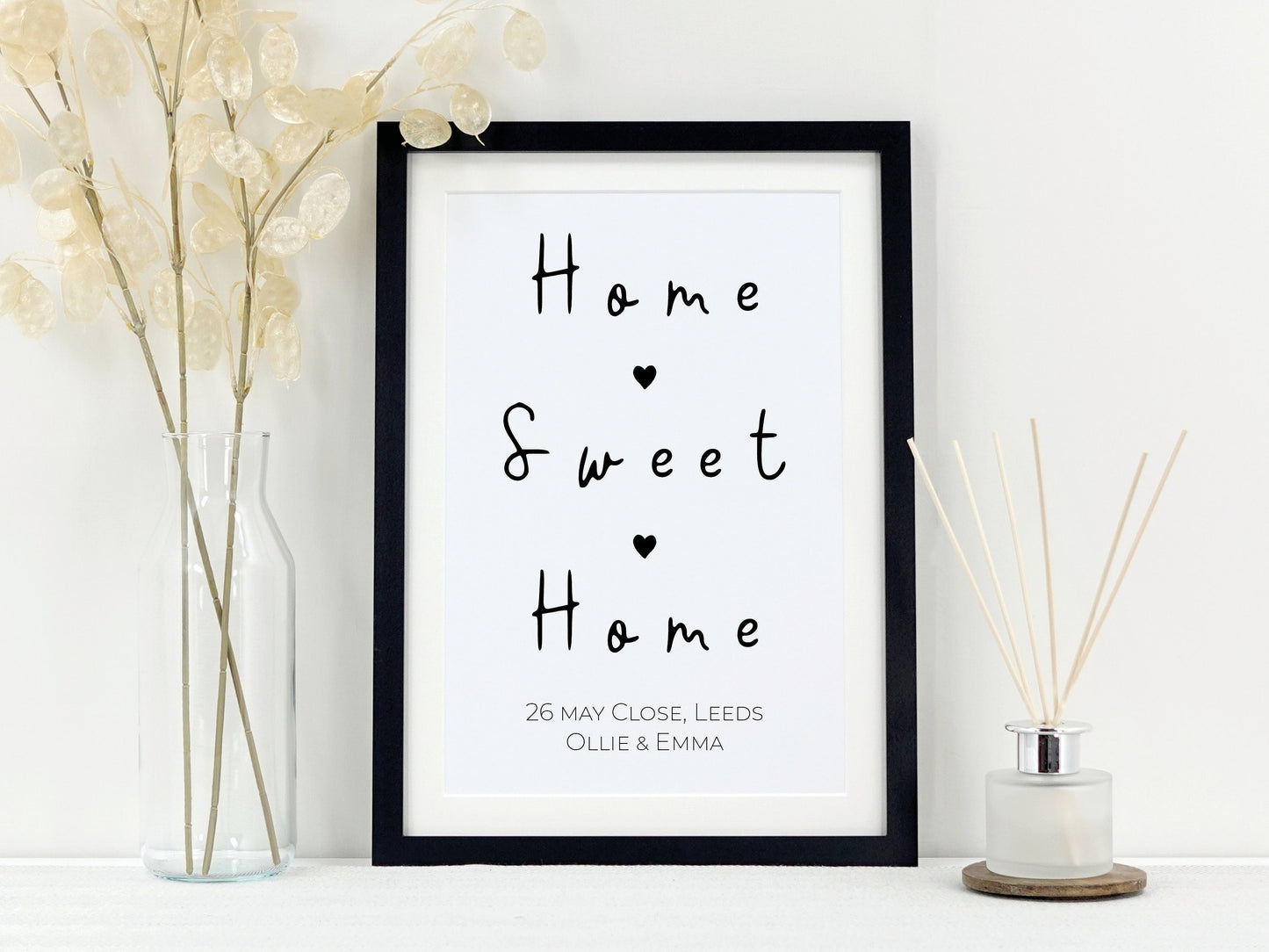 Home Sweet Home Print | Personalised New Home Gift | Moving House Present | Housewarming Gift Idea | Black and White Home Décor VA168