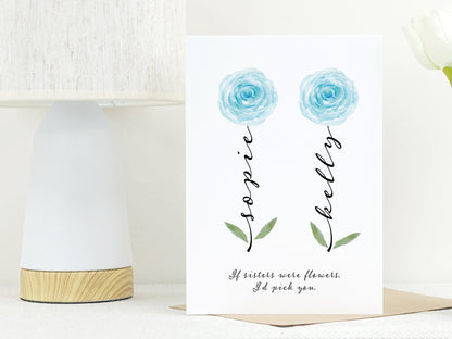 Sister Card | Sister Flower Card | Custom Birthday Card For Sister | Personalised Card For Sister | CHOICE OF 22 FLOWERS VA013