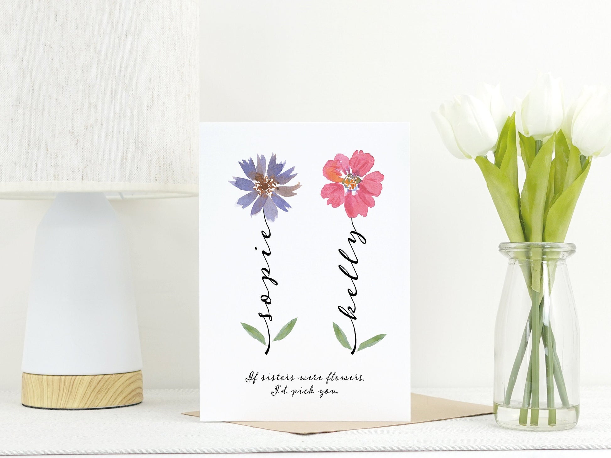 Sister Card | Sister Flower Card | Custom Birthday Card For Sister | Personalised Card For Sister | CHOICE OF 22 FLOWERS VA013