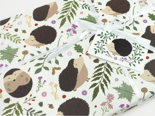 Hedgehog wrapping paper | Woodland creature eco friendly gift wrap | Premium quality sheet + Tag | Zero plastic packaging 70x50cm