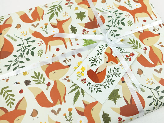 Fox wrapping paper | Woodland animals Eco friendly gift wrap | Premium quality sheet + Tag | Zero plastic packaging 70x50cm