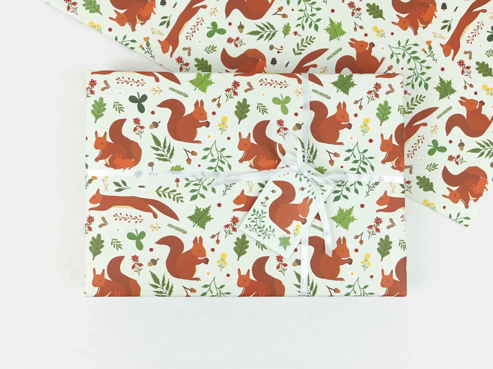 Red squirrel wrapping paper | Woodland animal eco friendly gift wrap | Premium quality sheets + Tags | Zero plastic packaging 70x50cm