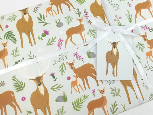 Stag / Deer wrapping paper | Scottish highlands eco friendly gift wrap | Premium quality sheets + Tags | Zero plastic packaging 70x50cm